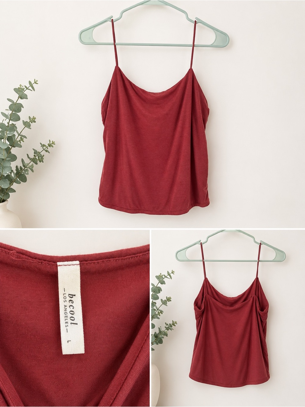 BE COOL Burgundy Cowl Neck Spaghetti Strap Camisole